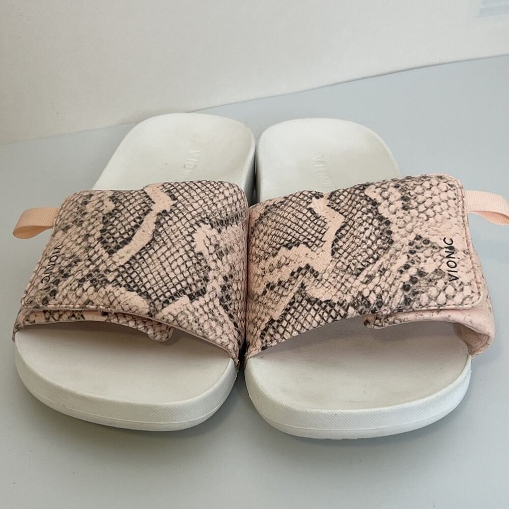 Vionic Keira Slides Women's Size 10 Pink Snake Print Orthotic Comfort Sandals